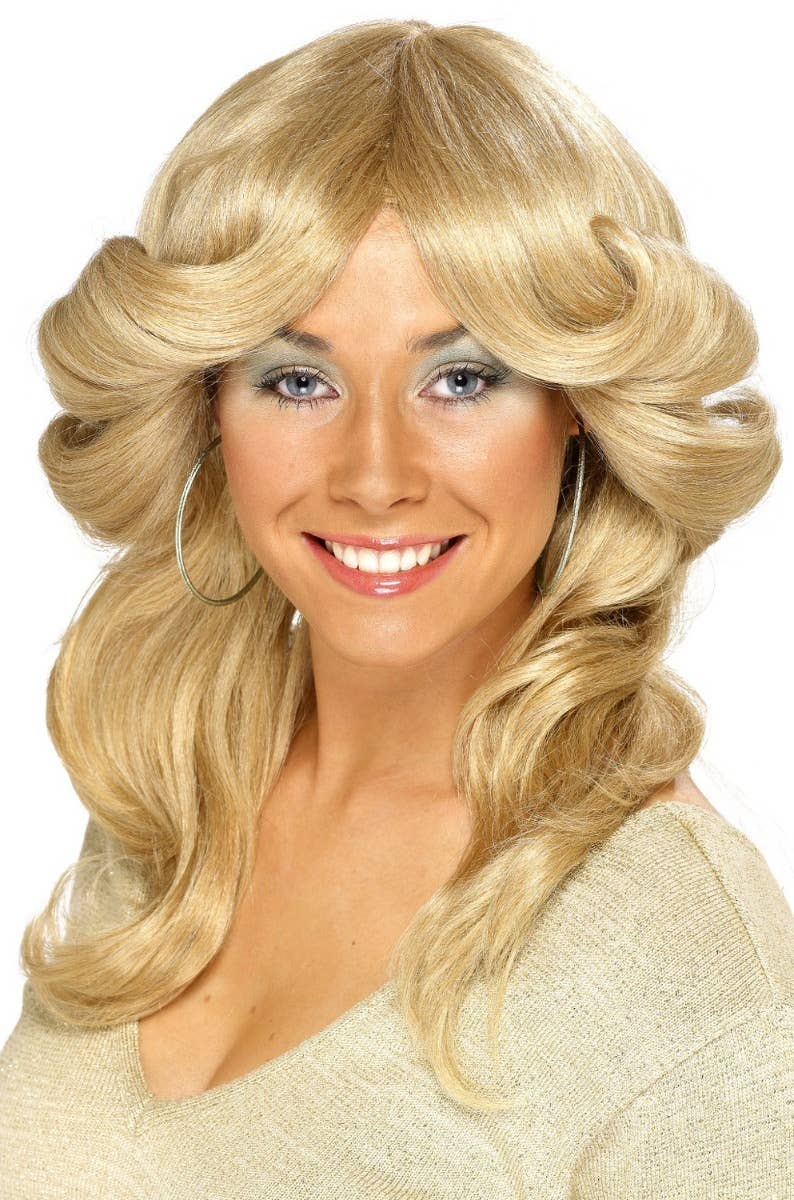 1970's Flirty Flick Blonde Women Wig Front Image