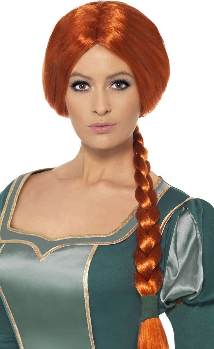 Princess Fiona From Shrek Long Auburn Wig with Side Plait