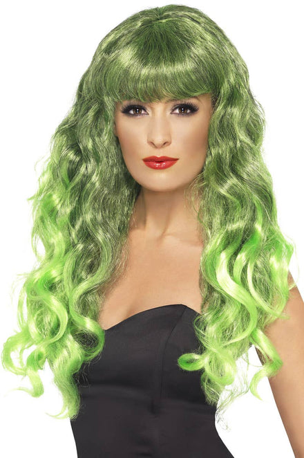 Women's Two Tone Green and Black Curly Costume Wig