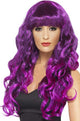 Purple and Black Streaked Long Curly Women's Costume Wig