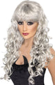 Women's Silver Grey Long Curly Costume Wig with Fringe