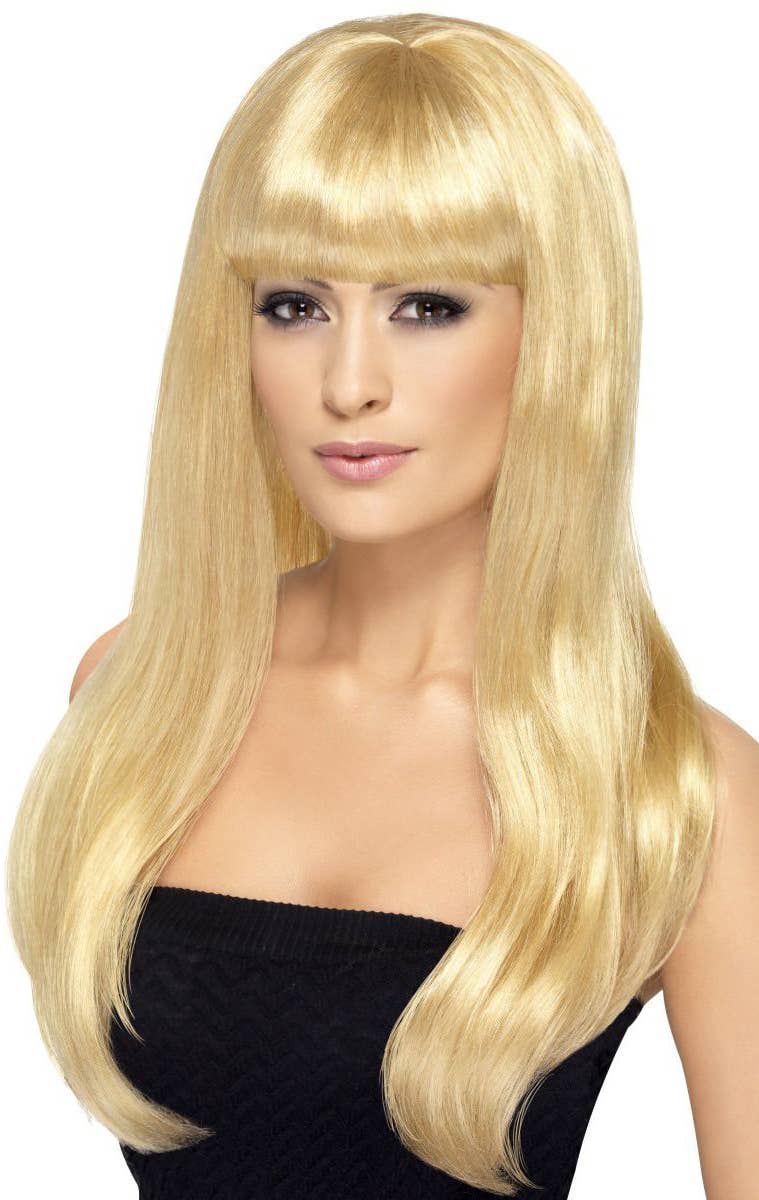 Women's Long Blonde Babealicious Wig with Fringe Main Image