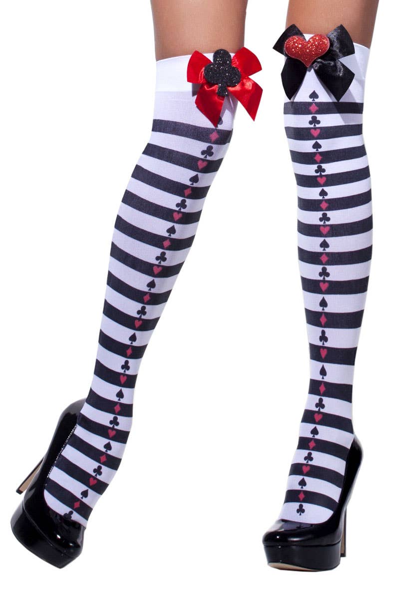 Black and White Striped Stockings with Bows Main Image