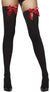 Women's Black Opaque Hold Up Thigh High Stockings With Red Satin Bows Main Image