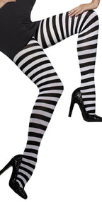 Women's Striped Black and White Opaque Full Length Pantyhose Costume Accessory Main Image