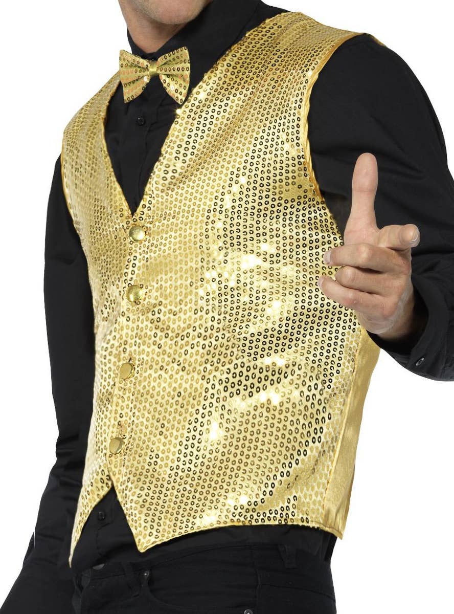 Men's Gold Sequin Greatest Showman Costume Vest Waistcoat Alternate Image