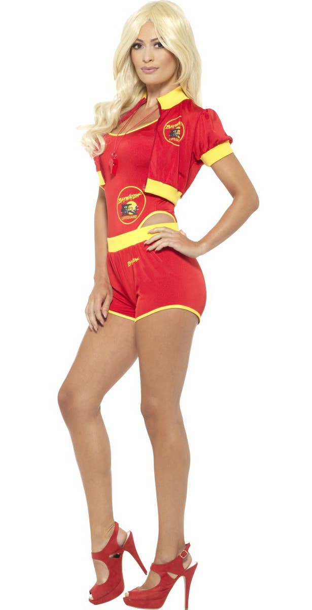 Baywatch Sexy Deluxe Women's Red And Yellow Lifeguard Fancy Dress Costume - Side