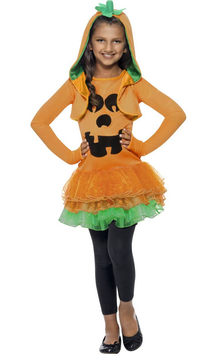 Girl's Orange Pumpkin Tutu Halloween Fancy Dress Costume Front 