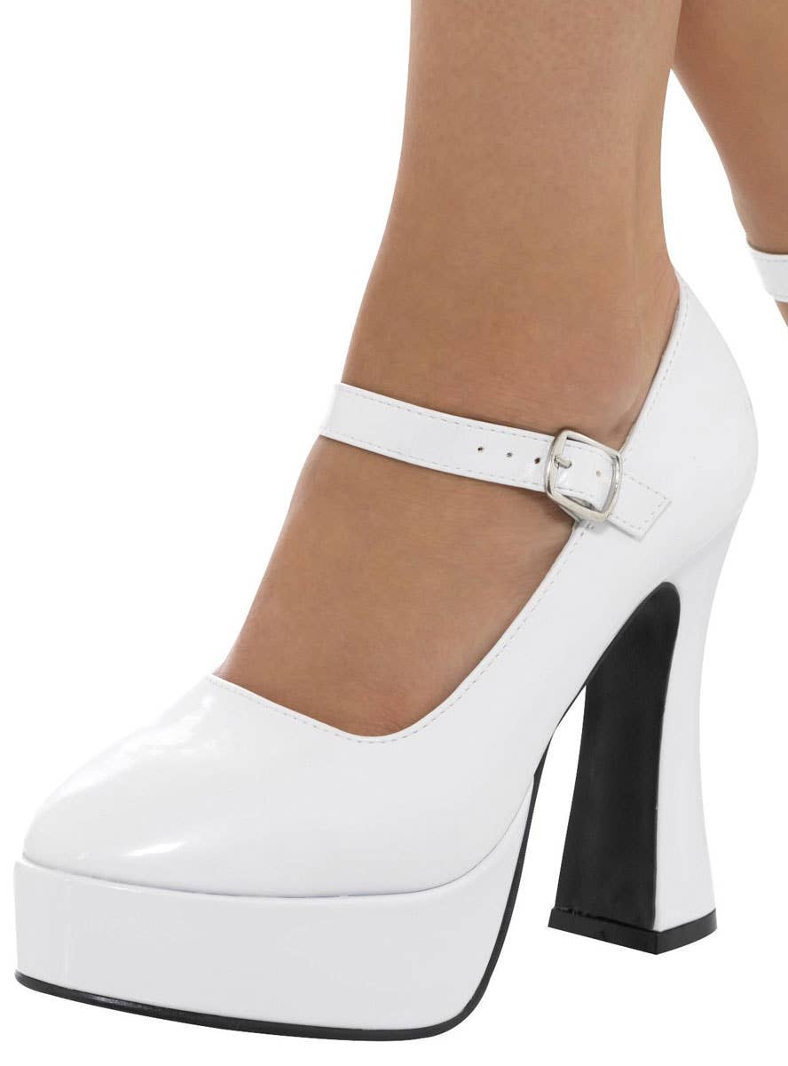 Womens White Platform 70s Disco Costume Shoes - Close Image