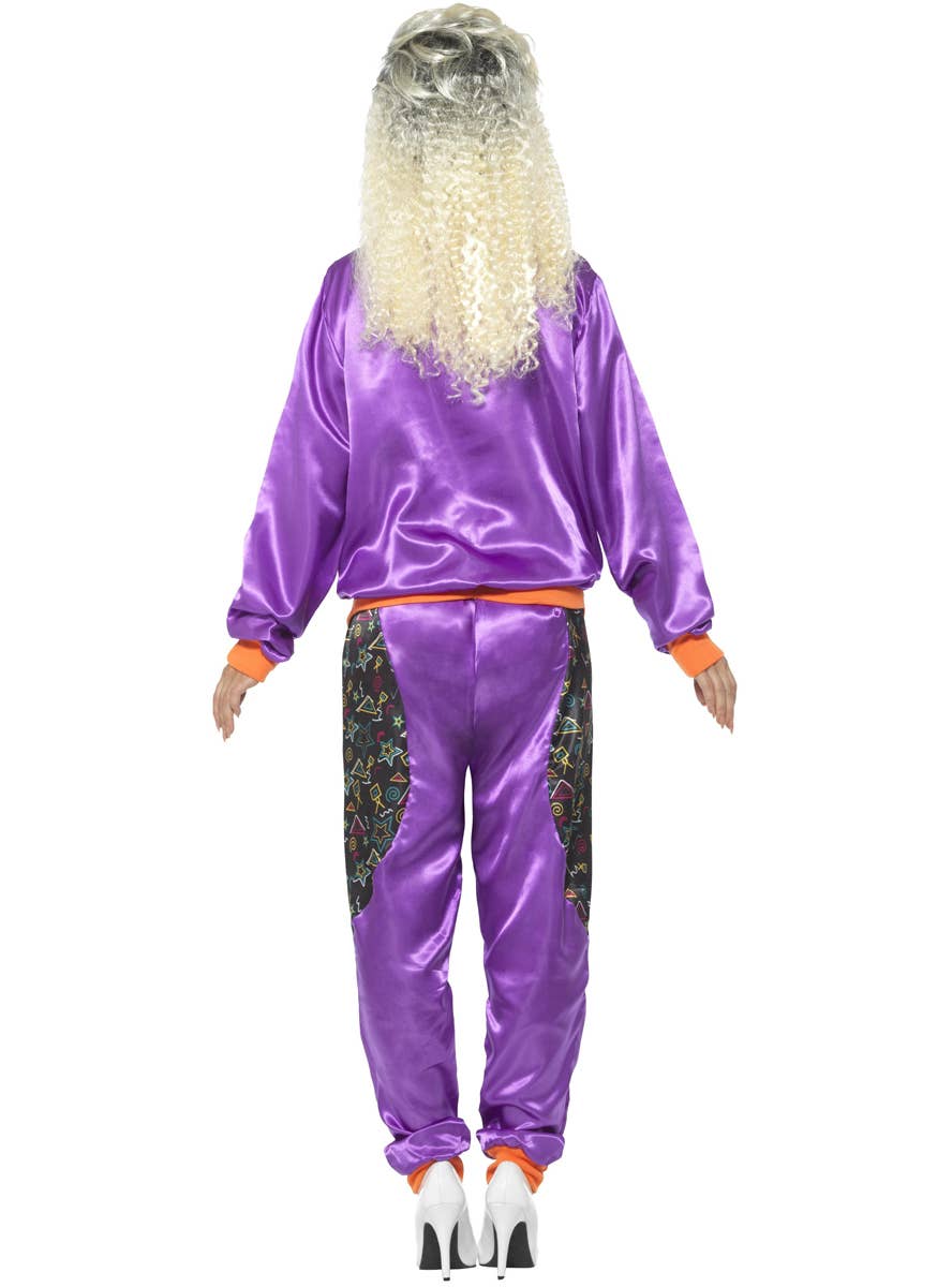 Retro Shell Suit Women's 1980's Purple Costume Tracksuit Back Image