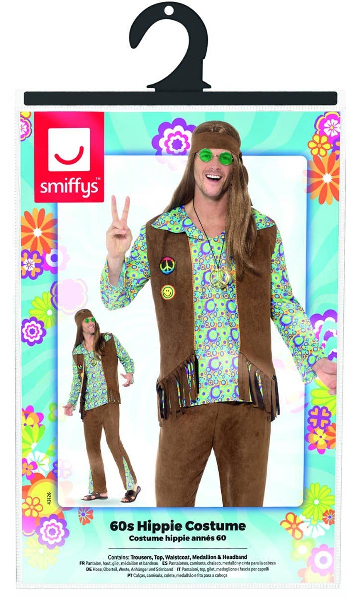 Men's Groovy 60's Hippie Fancy Dress Costume Packaging Image