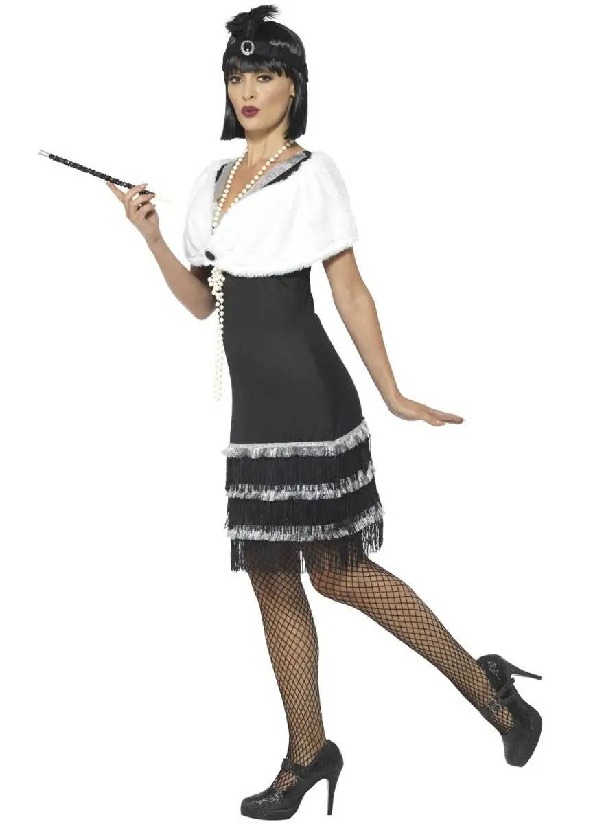 Image of Ritzy Black and Silver Womens Plus Size Flapper Dress Costume - Side View