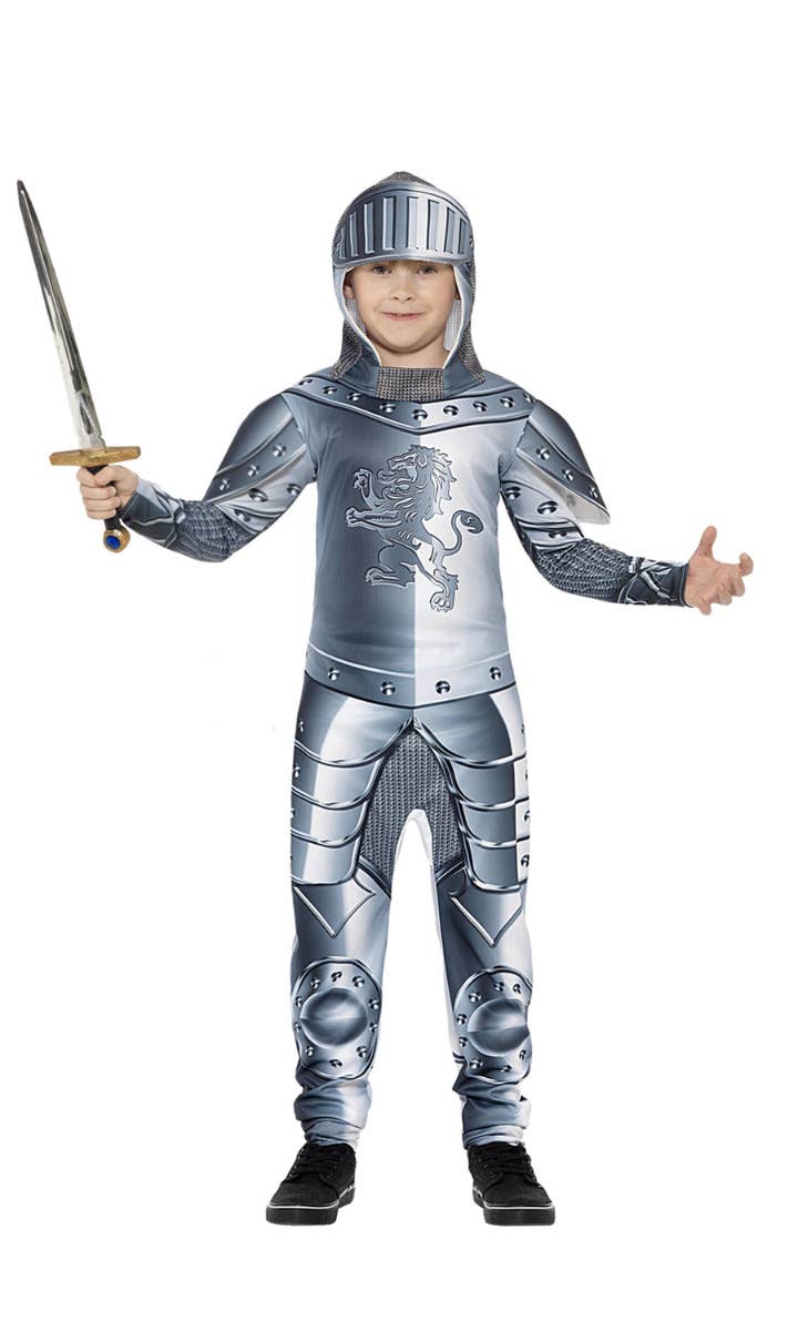 Kids Armoured Knight Printed Jumpsuit Costume - Alt Image