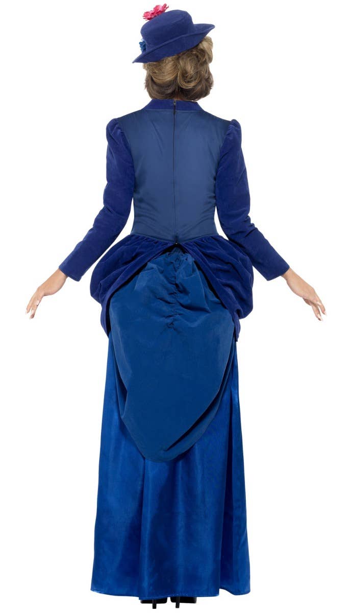 Women's Blue Victorian Vixen Mary Poppins Fancy Dress Costume Back Image