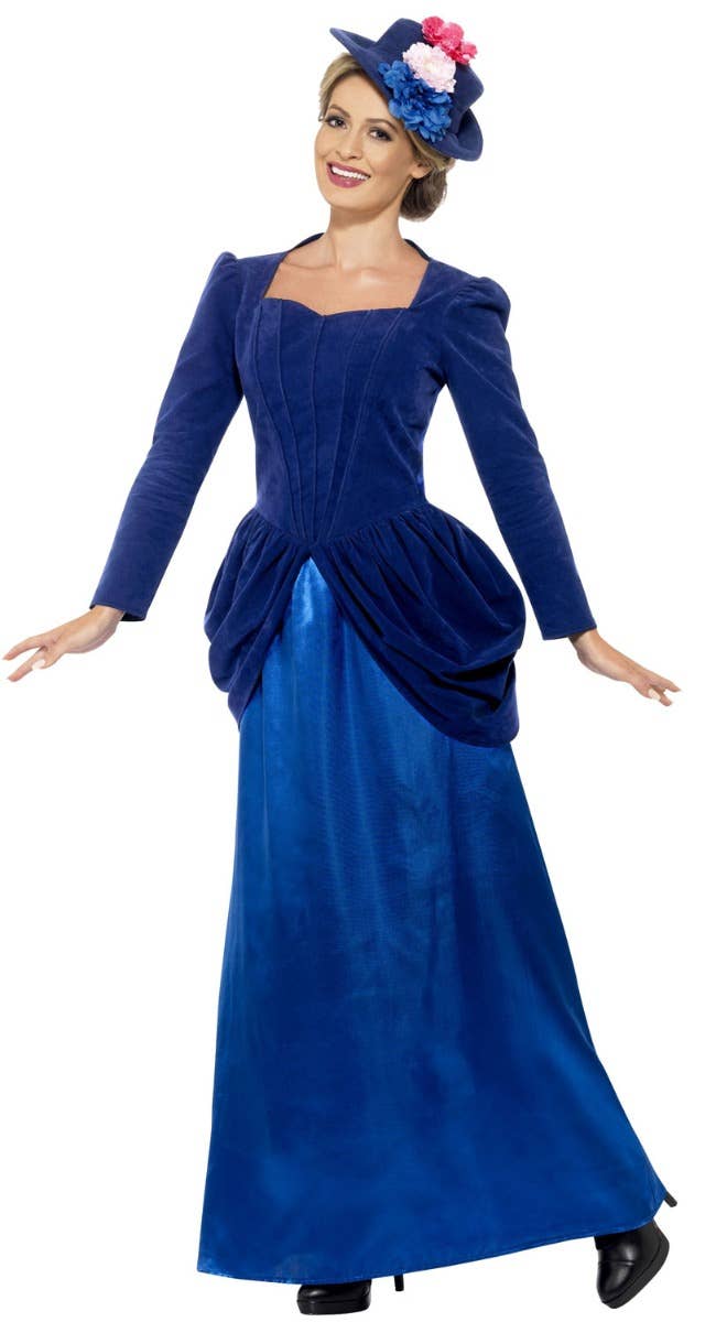 Women's Blue Victorian Vixen Mary Poppins Fancy Dress Costume Front Image 2