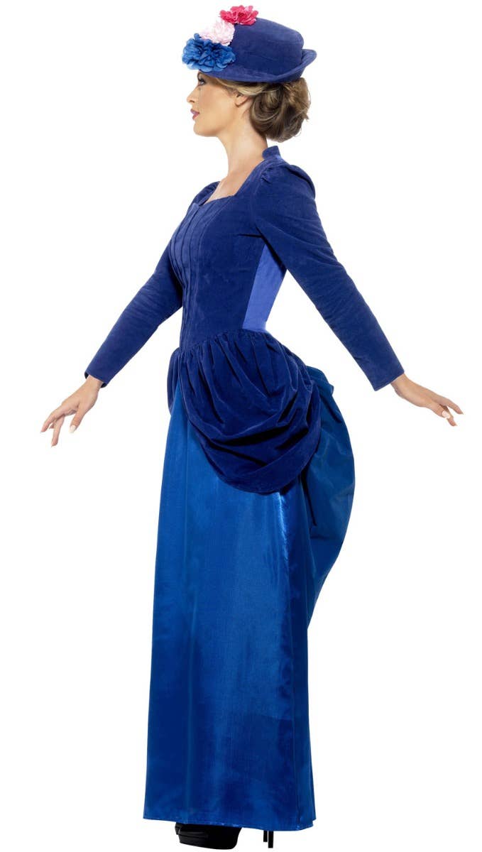 Women's Blue Victorian Vixen Mary Poppins Fancy Dress Costume Side Image
