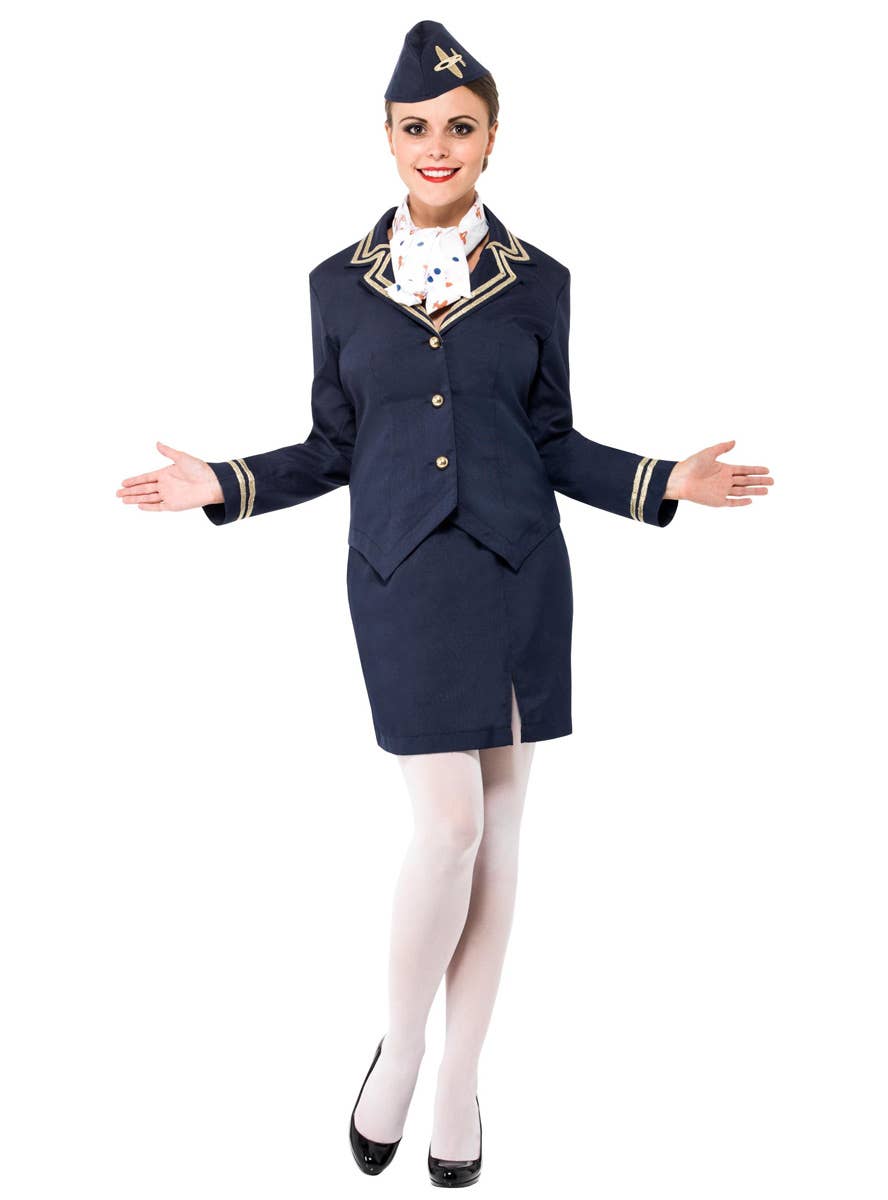 Navy Blue Flight Attendant Costume Front Image