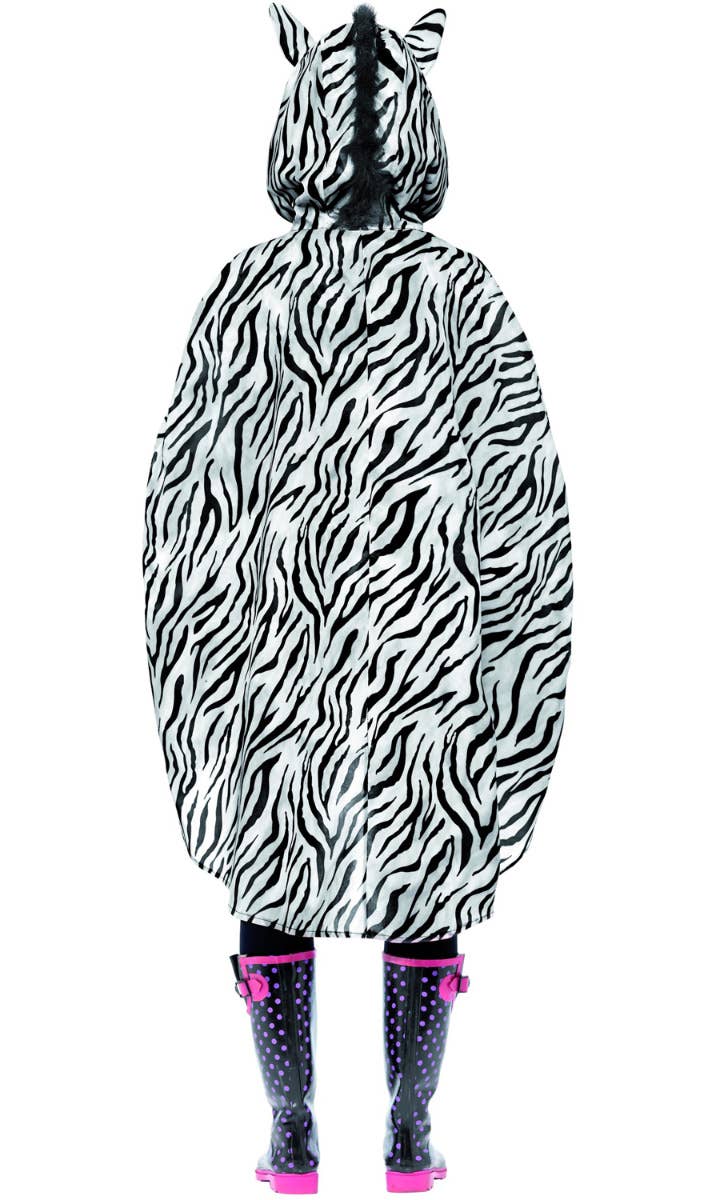 Novelty Black and White Unisex Zebra Party Poncho - Back Image