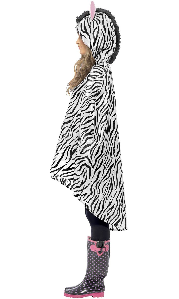 Novelty Black and White Unisex Zebra Party Poncho - Side Image