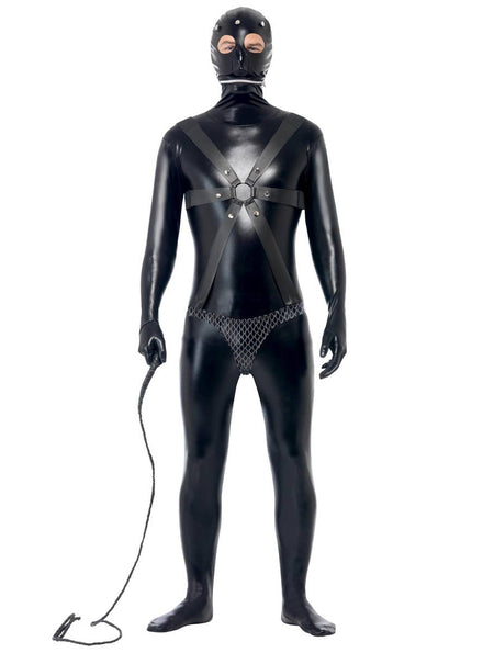 Mens Funny Black Wet Look Full Body Gimp Suit Costume - Main Image