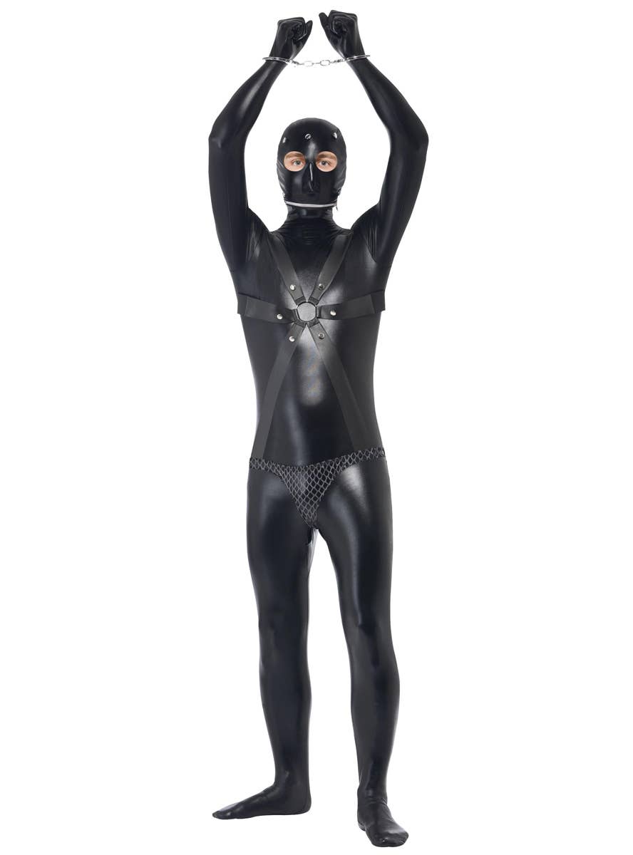 Mens Funny Black Wet Look Full Body Gimp Suit Costume - Alternate Image