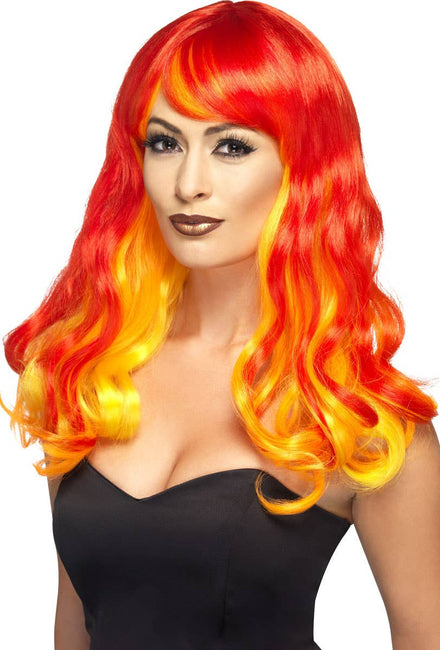 Flame Red Devil Women's Ombre Costume Wig Main Image