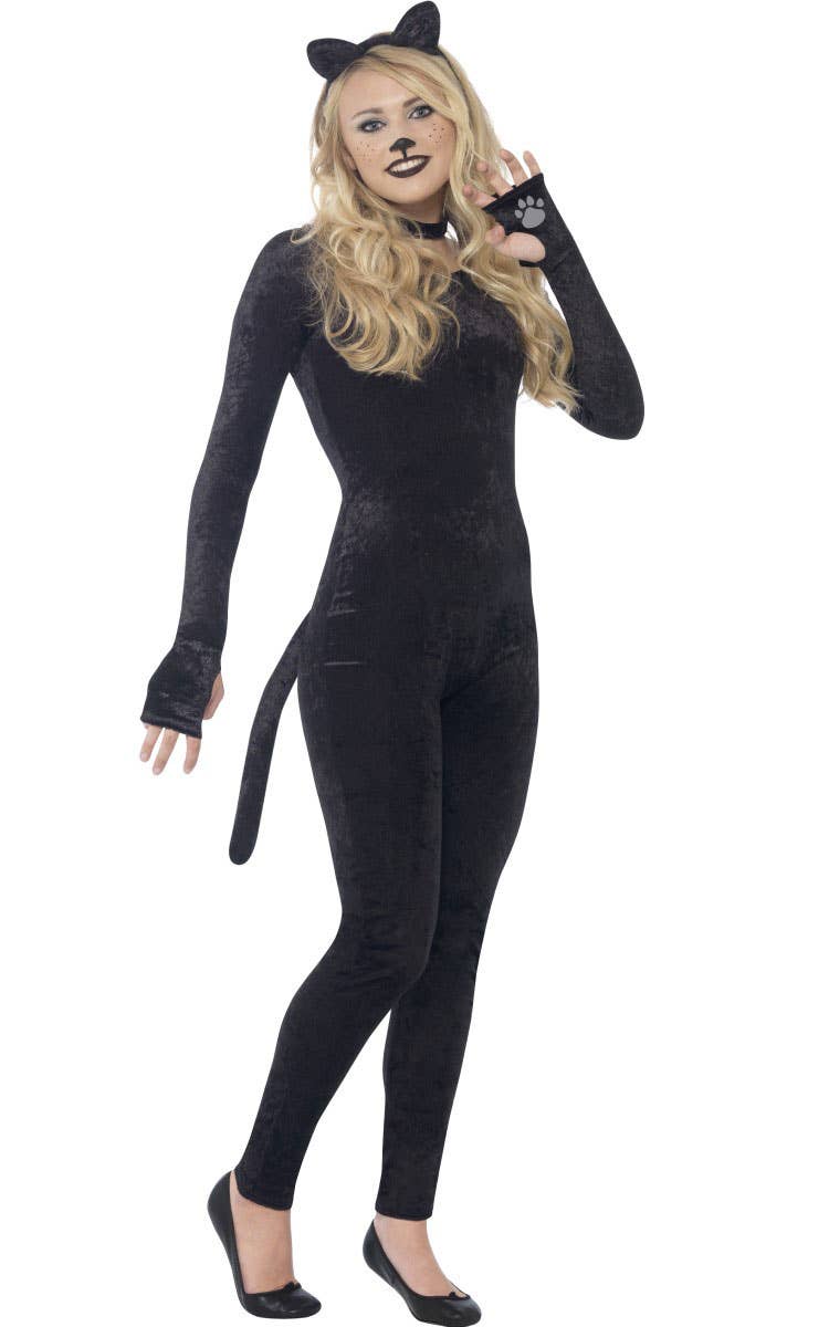 Black Cat Teen Girls Animal Catsuit Costume Front
