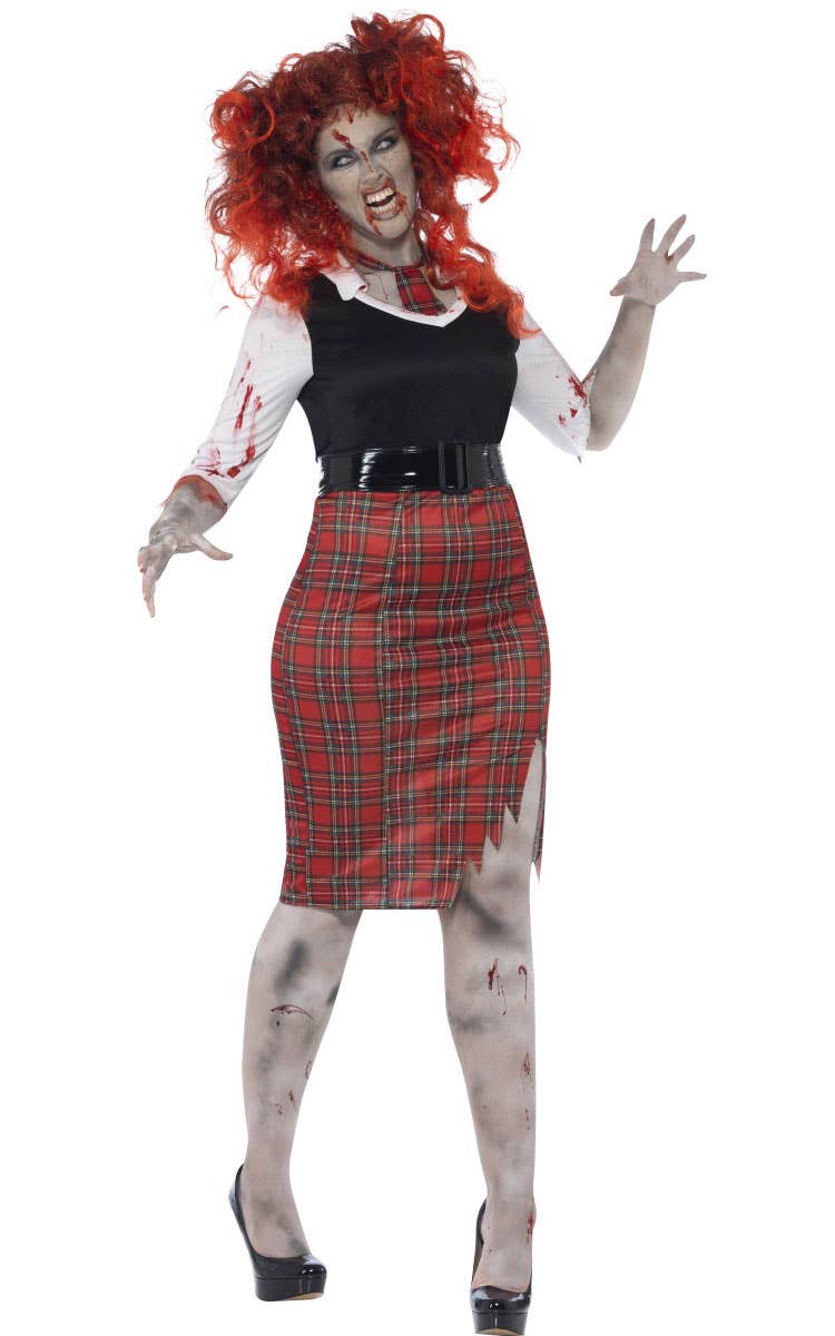 Women's Plus Size Undead Zombie Schoolgirl Halloween Costume Front View