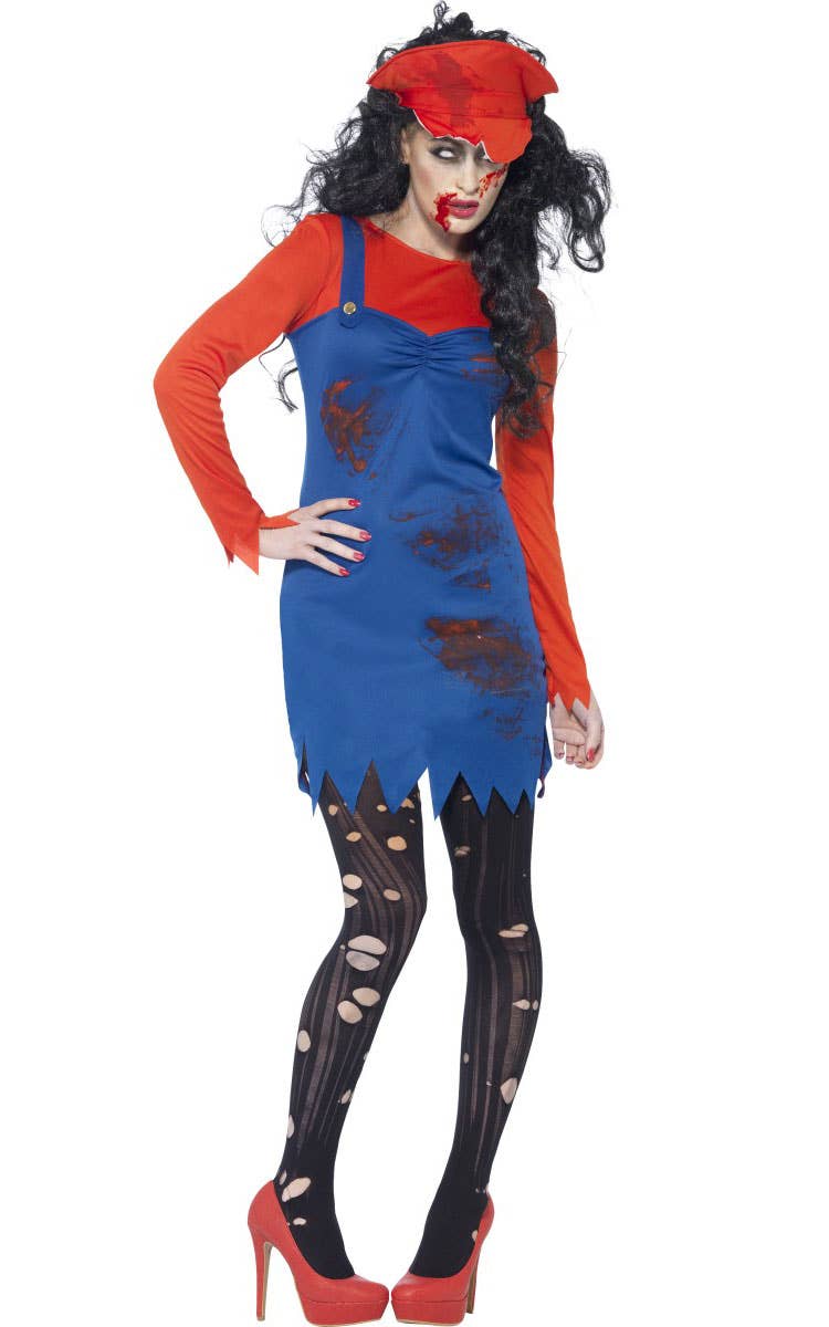 Gamer Women's Super Mario Zombie Halloween Costume Front Image