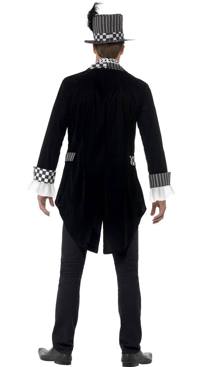 Dark Mad Hatter Men's Black Velvet Fancy Dress Costume Back Image