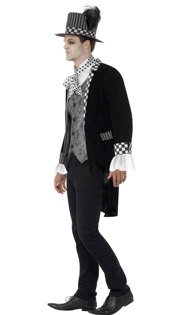 Black Mad Hatter Men's Black Velvet Costume Jacket Side Image