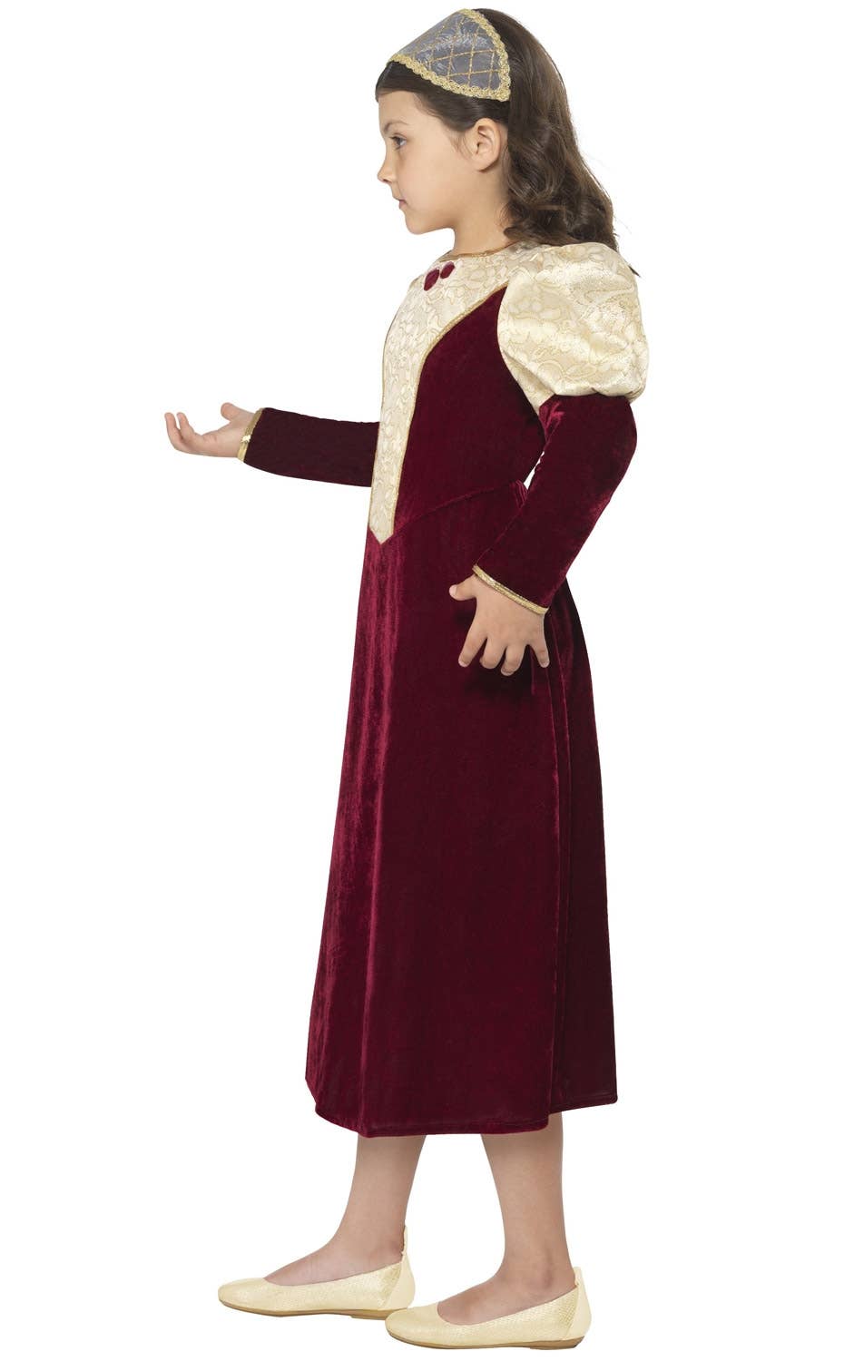 Girl's Tudor Damsel Princess Medieval Kid's Fancy Dress Costume Side View