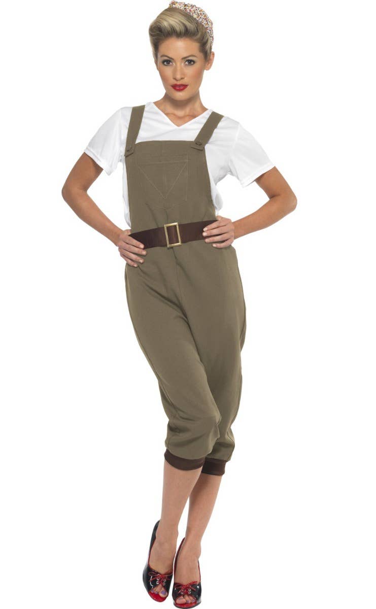 Women's Light Green Khaki 1940's WW2 Land Girl Fancy Dress Costume