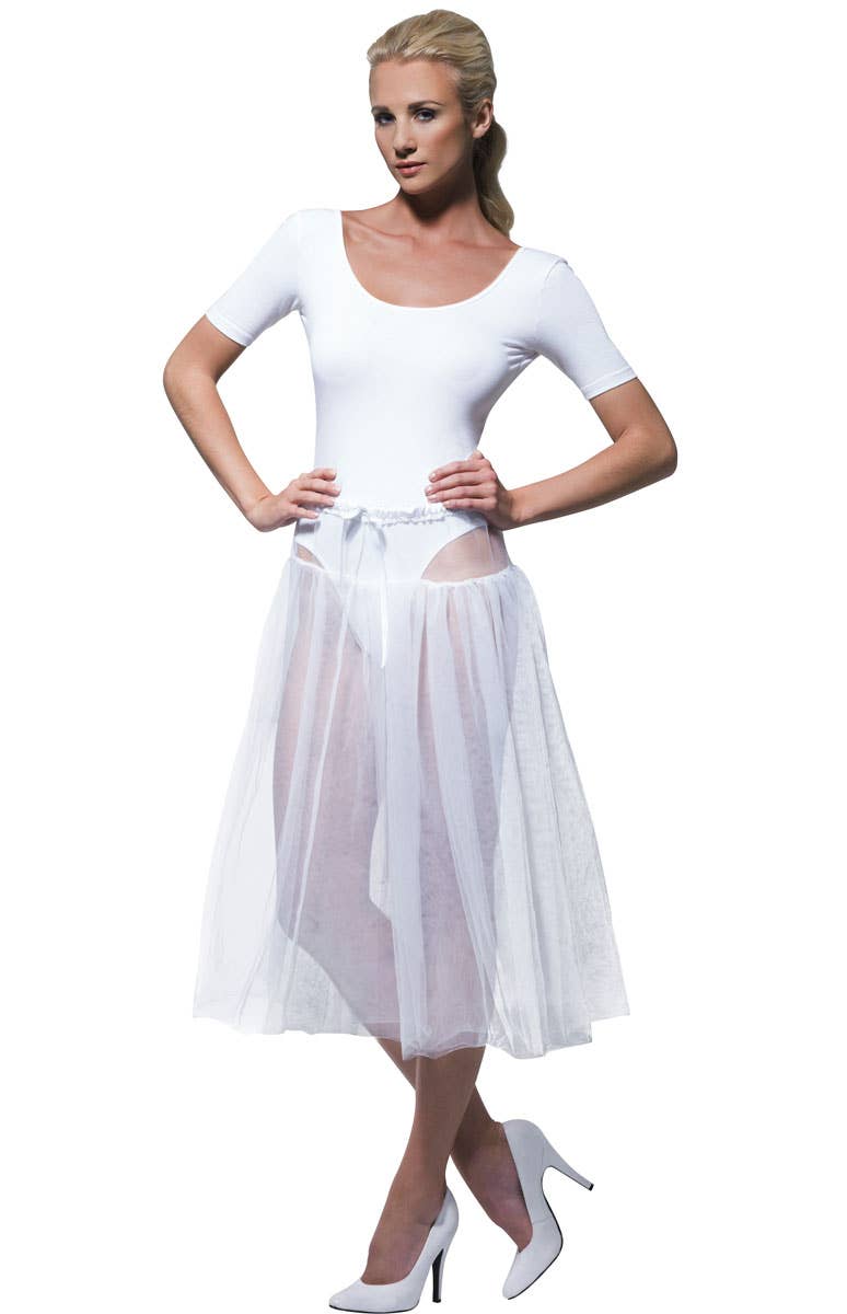 Knee Length White Tulle 1950s Dress Up Petticoat Costume Accessory - Main Image