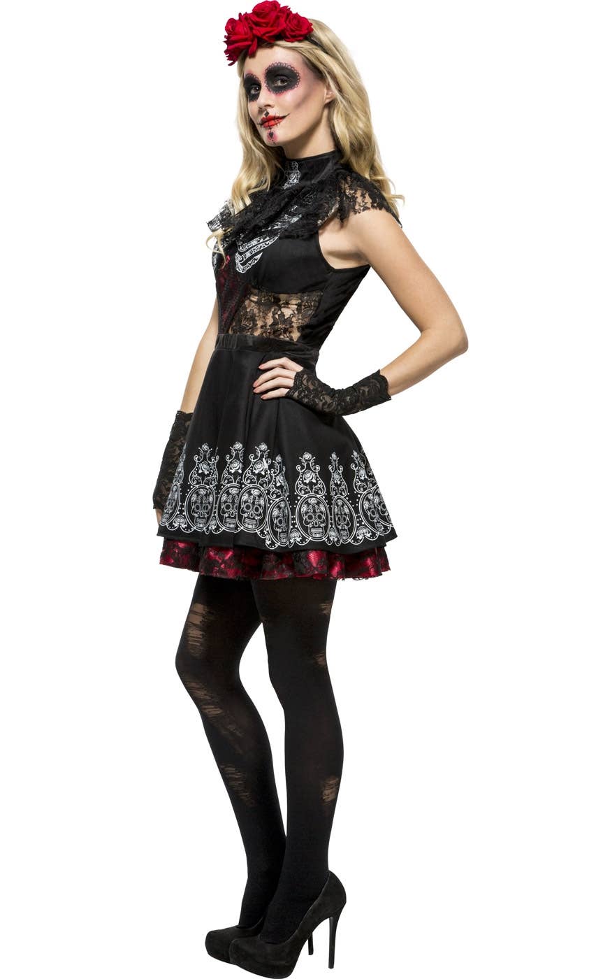 Sexy Black Lace Day of the Dead Women's Costume Side View