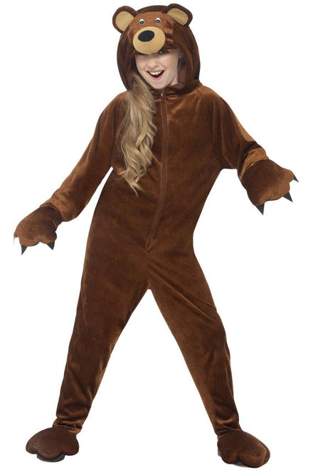 Cute Brown Bear Girls Animal Onesie Costume - Main Image