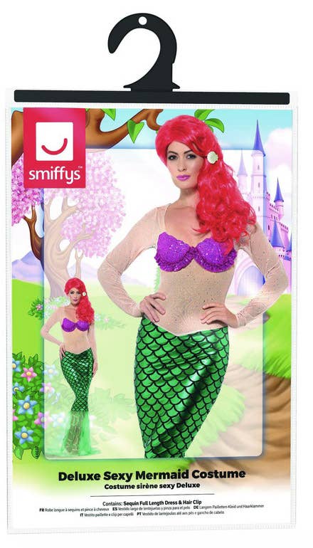 Sexy Mermaid Deluxe Green and Pink Fancy Dress Women's Costume - Genuine Packaging
