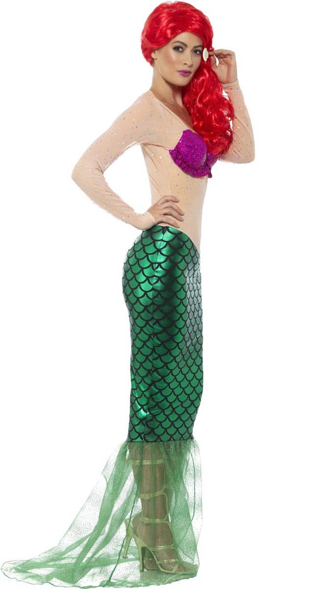 Sexy Mermaid Deluxe Green and Pink Fancy Dress Women's Costume - Side