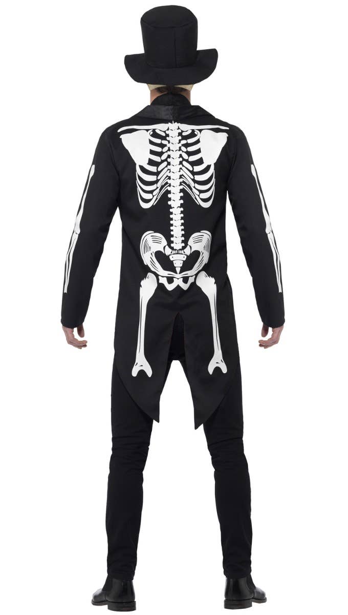 Mens Day Of The Dead Senor Skeleton Halloween Black And White Fancy Dress Costume Back View Image  