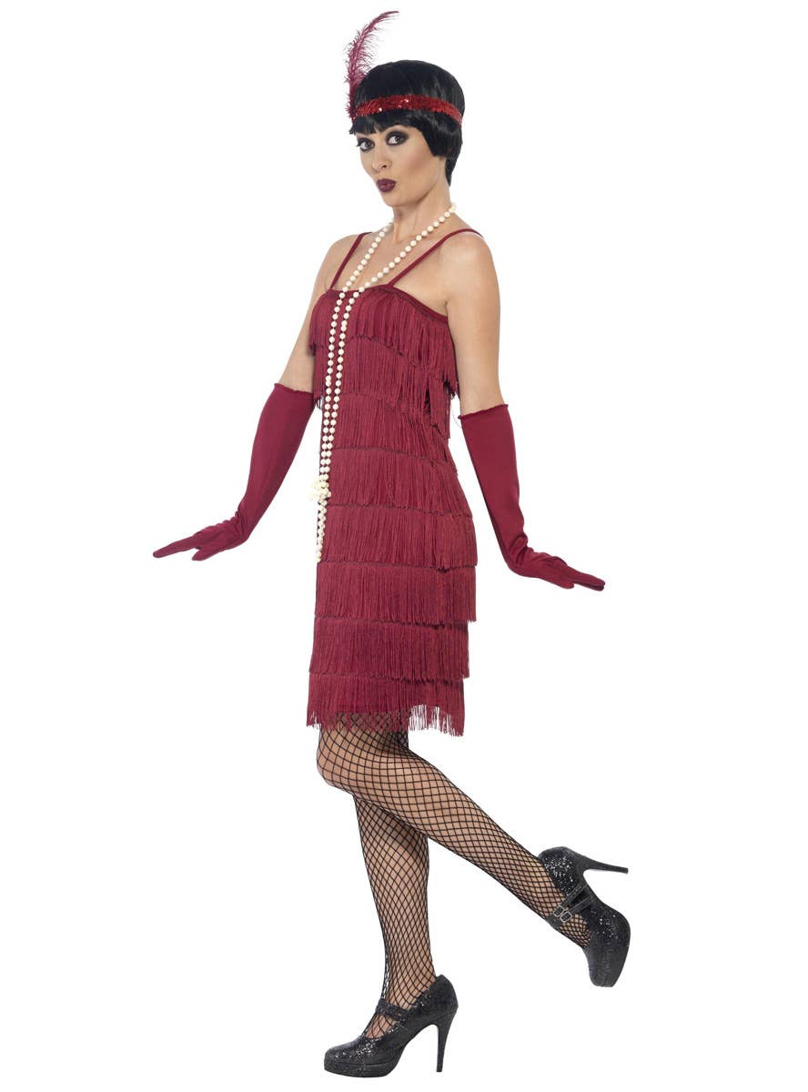 Womens Burgundy Flapper Dress - Side Image