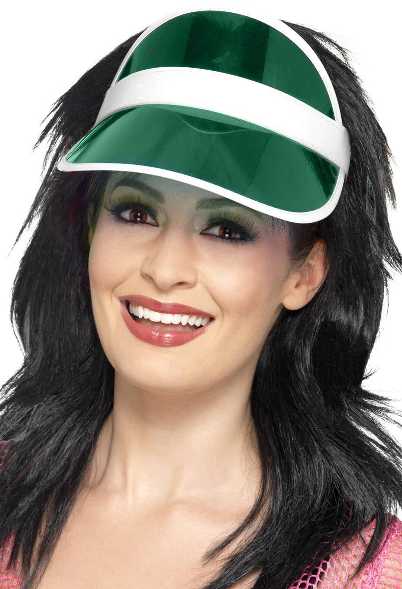 Adults Green Poker Visor Fancy Dress 80s Costume Accessory - Main Image