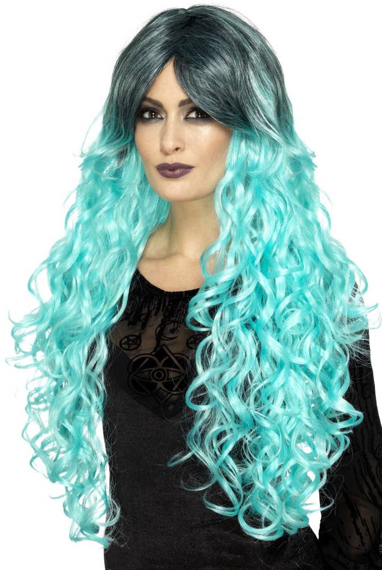 Aquamarine Blue Curly Gothic Glamour Wig Main Image