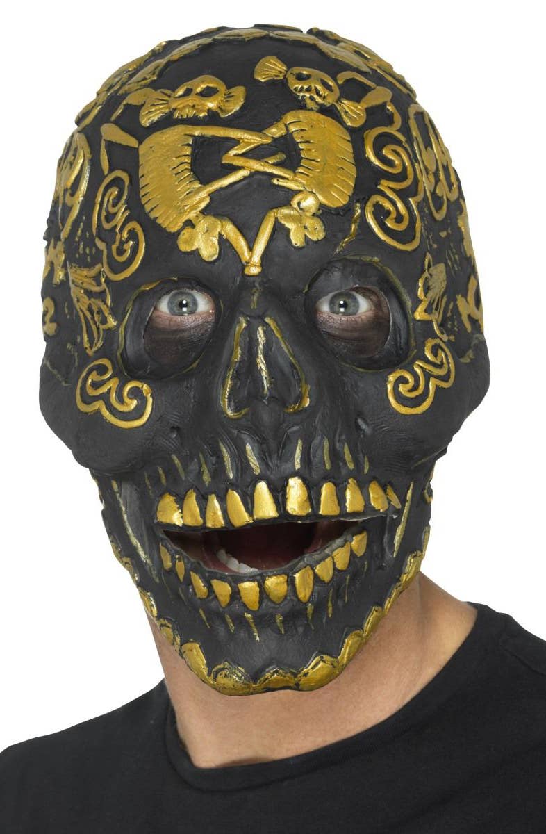 Image of Sugar Skull Gold and Black Latex Costume Mask