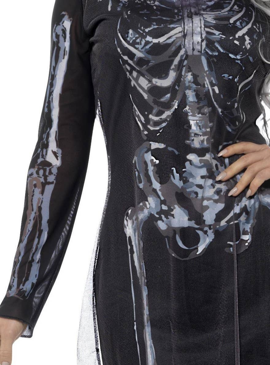 Women's Lady Skeleton Fancy Dress Halloween Costume Close Front Image