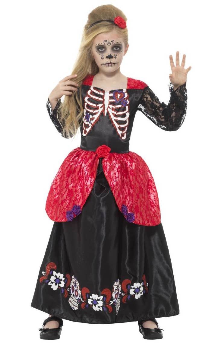 Girls Deluxe Day of the Dead Halloween Costume Alternative Image