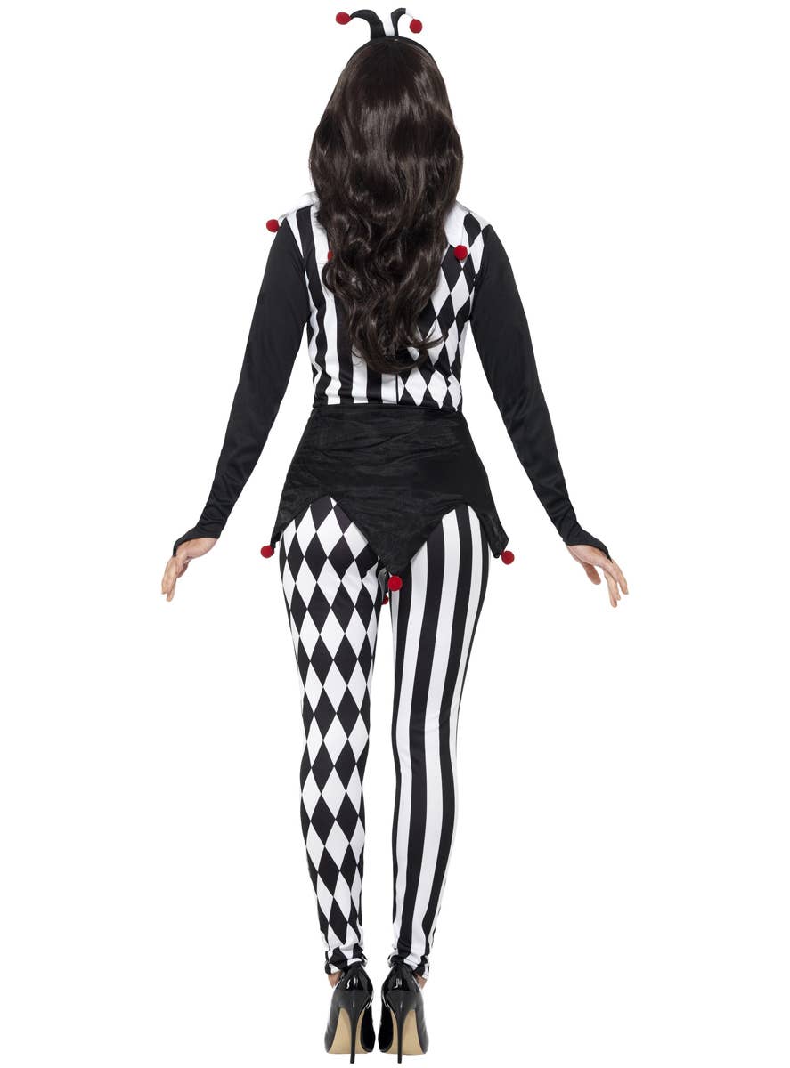 Womens Black and White Jester Halloween Dress Up Costume - Back Image