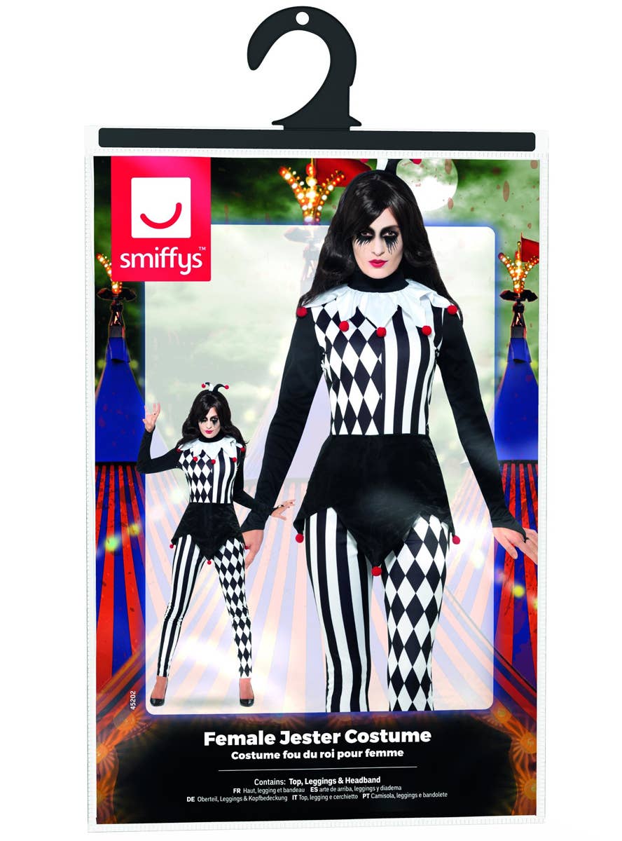Womens Black and White Jester Halloween Dress Up Costume - Packaging Image