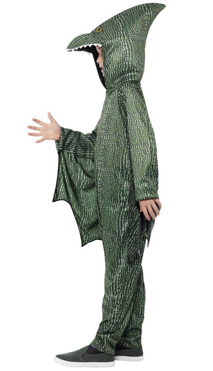 Kids Green Pterodactly Dinosaur Onesie Fancy Dress Costume Side Image