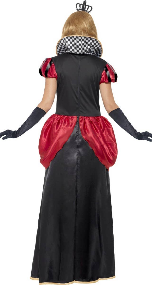 Women's Royal Red Queen Of Hearts Alice In Wonderland Inspired Fancy Dress Costume Back Image
