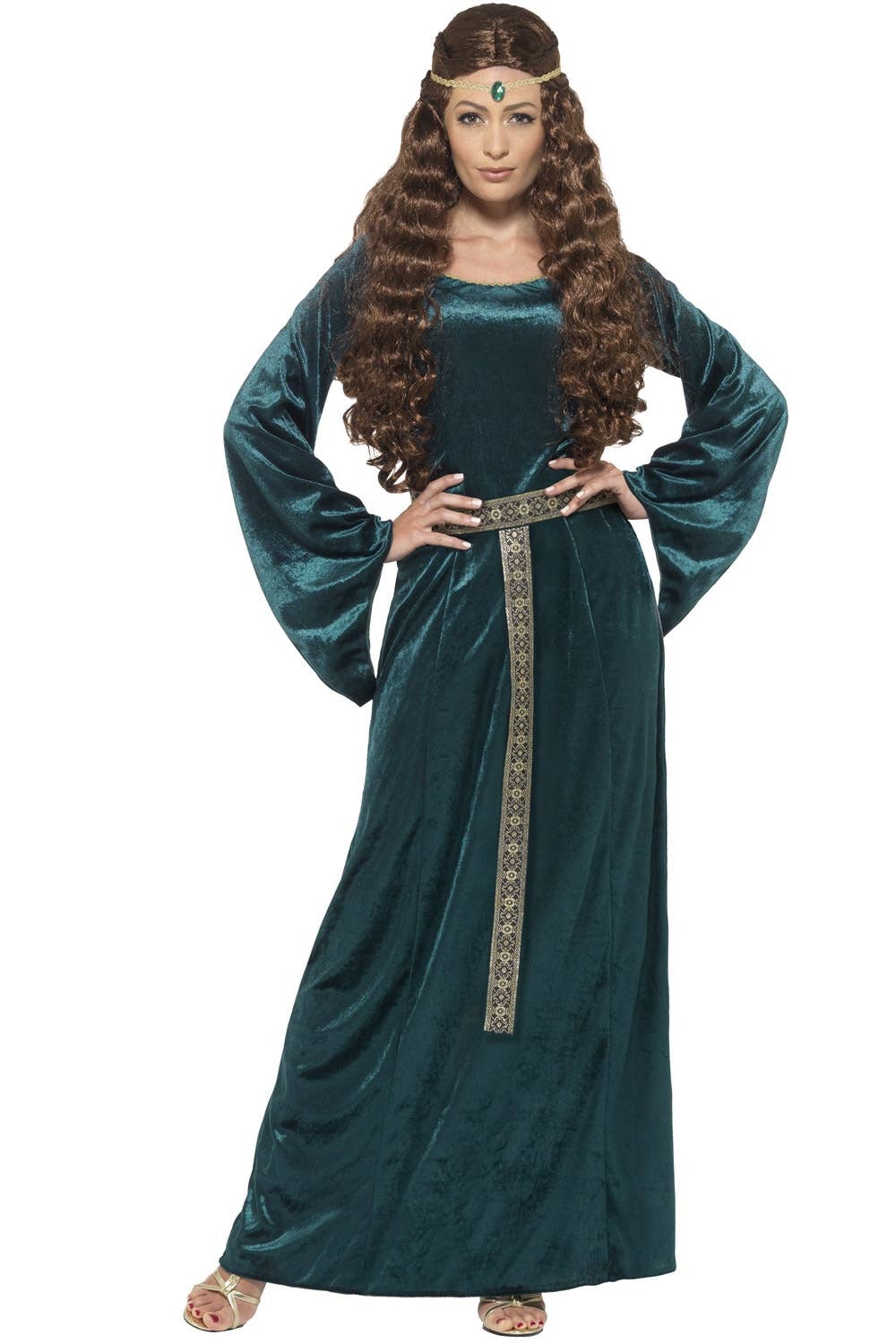 Women's Plus Size Green Medieval Costume Dress - Alternate Front Image